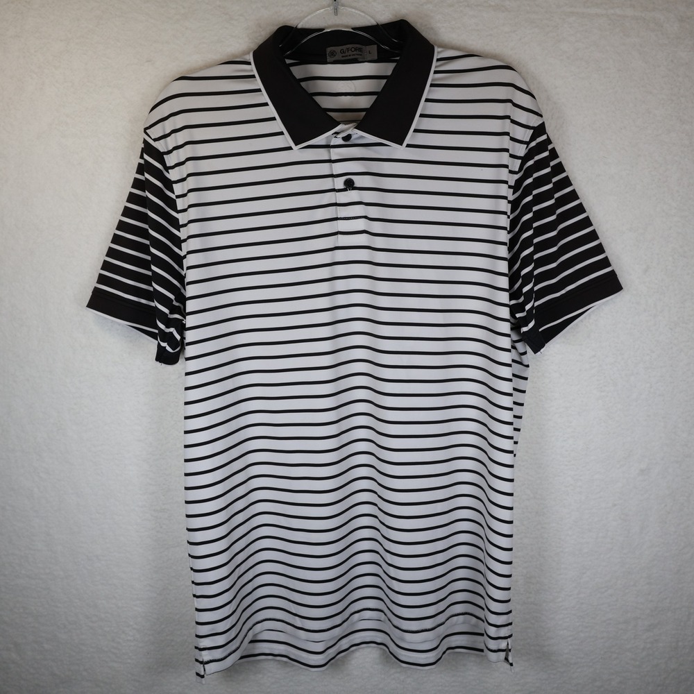 G/FORE Mens‎ Striped Golf Polo Shirt Black White Size L